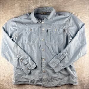 Simms Fishing Shirt Long Sleeve Button Down Men's Large Light Blue Fish it Well